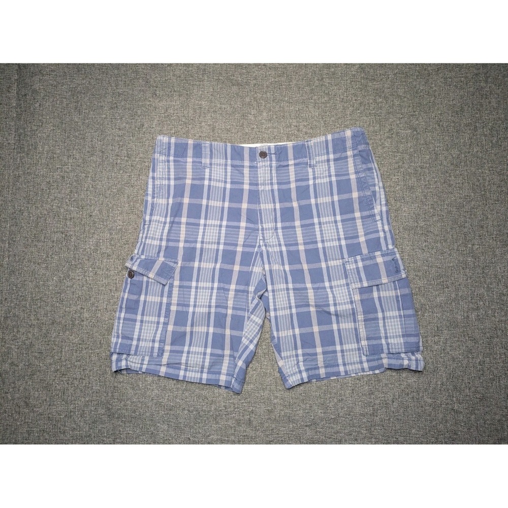 Dockers Mens Size 36 (36x10) Blue White Checked Chino Cargo Casual Dress Shorts
